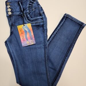 Stylish Blue Jeggings with Button Accents